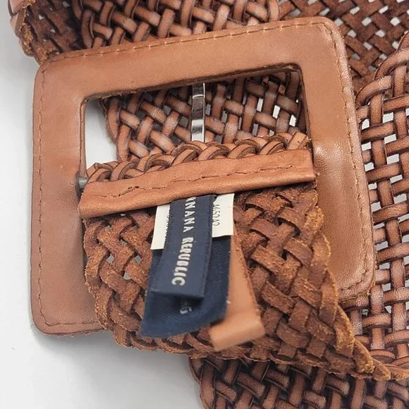 Banana Republic Woven Leather Boho/Southwestern Belt With Detailed Square Buckle - Picture 5 of 10